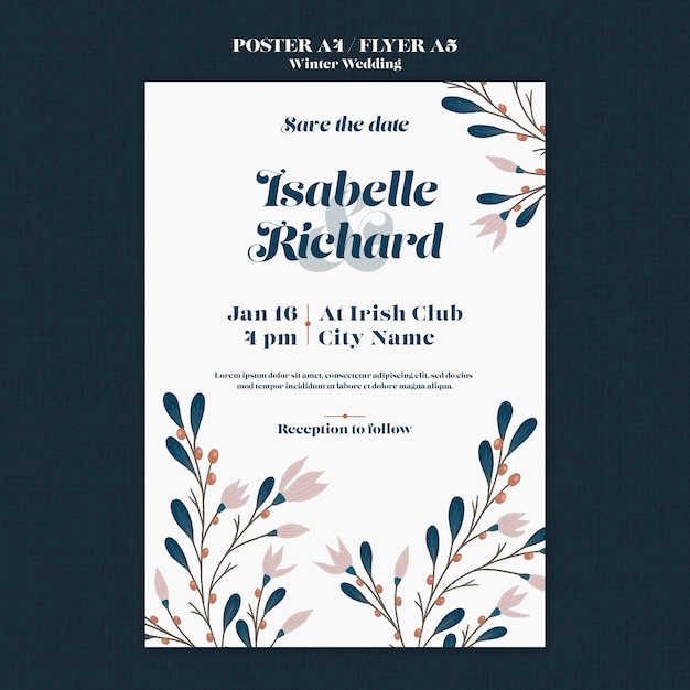 Floral Winter Wedding Vertical Poster Template – Free Download