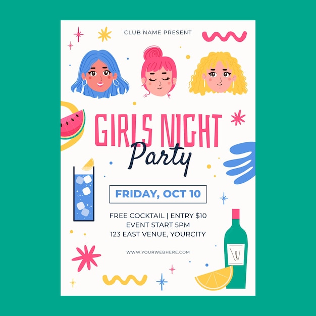 Hand Drawn Girls Night Party Poster Template – Free Download