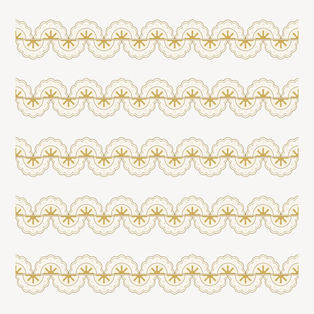 Floral Lace Pattern Brush and Gold Vintage Fabric Border Vector – Free Download