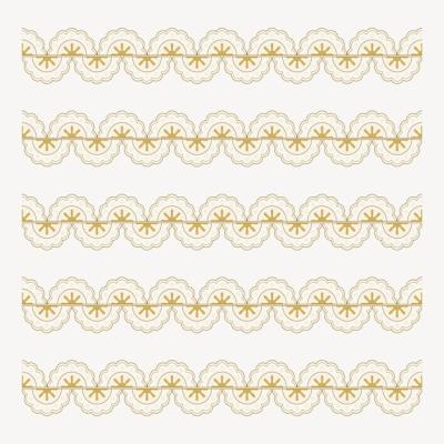 Floral Lace Pattern Brush and Gold Vintage Fabric Border Vector – Free Download