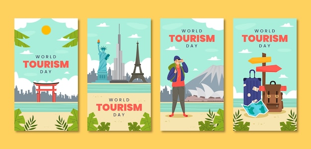 Flat Instagram Stories Collection for World Tourism Day Celebration – Free Download