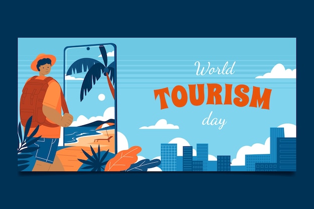 Flat Horizontal Banner Template for World Tourism Day Celebration – Free Download