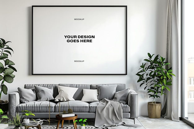 White Blank Frame Mockup in Elegant Modern Interior PSD – Free Download