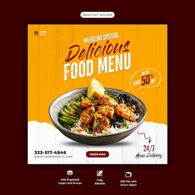 Creative Food Menu and Restaurant Social Media Banner Template – Free Download