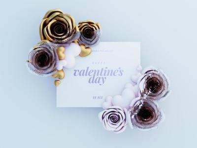 Lovely Greetings Card Mockup Decorated with Cute Roses and Love Hearts – Free Download