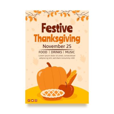 Hand Drawn Flat Thanksgiving Vertical Poster Template – Free Download