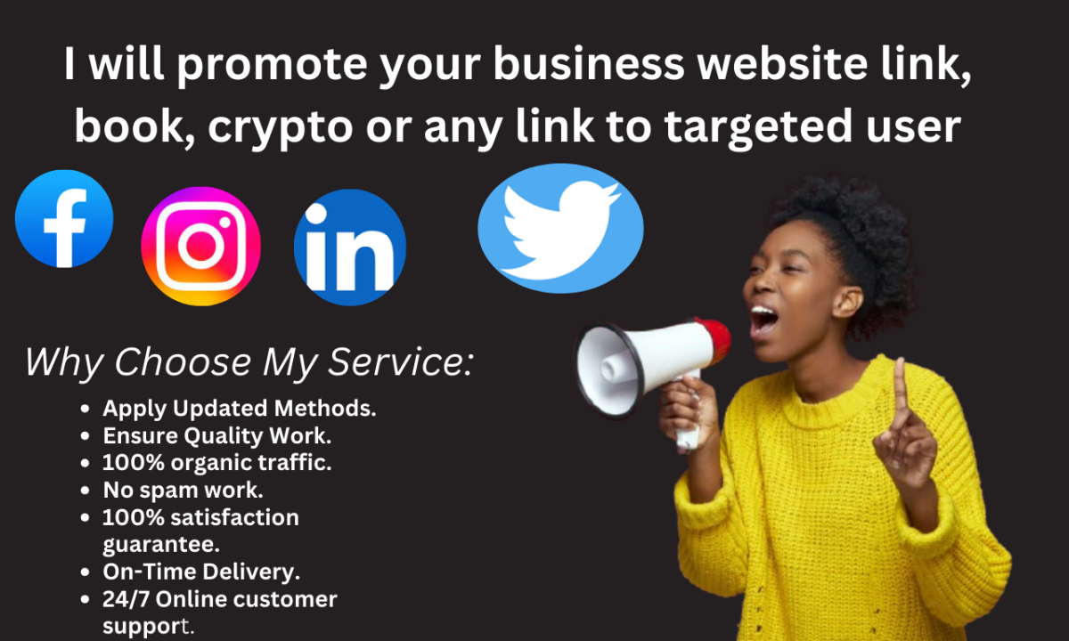 I Will Promote Your Business Website Link, Book, Crypto, or Any Link to Targeted Users