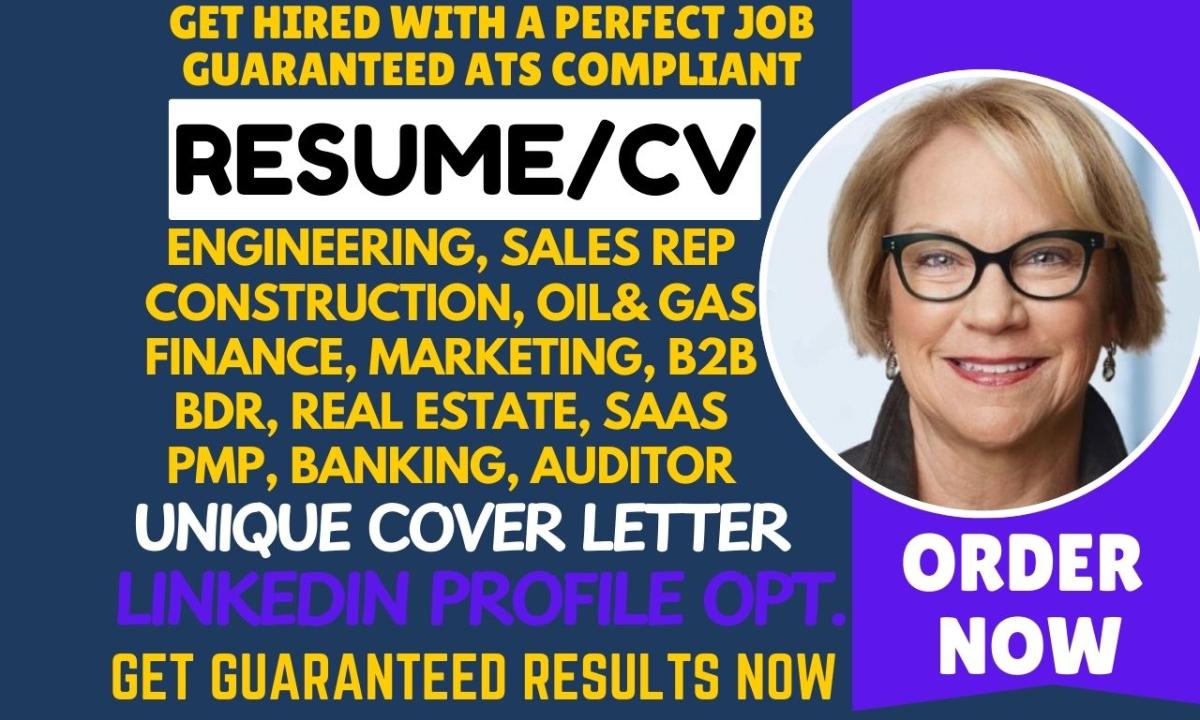 I Will Perfect Your Sales Resume for Industrial Sales, Finance, Marketing, Realtor, and Investment