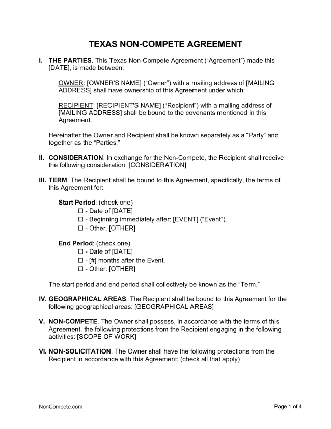 Free Texas NonCompete Agreement Laws Enforceability PDF WORD RTF