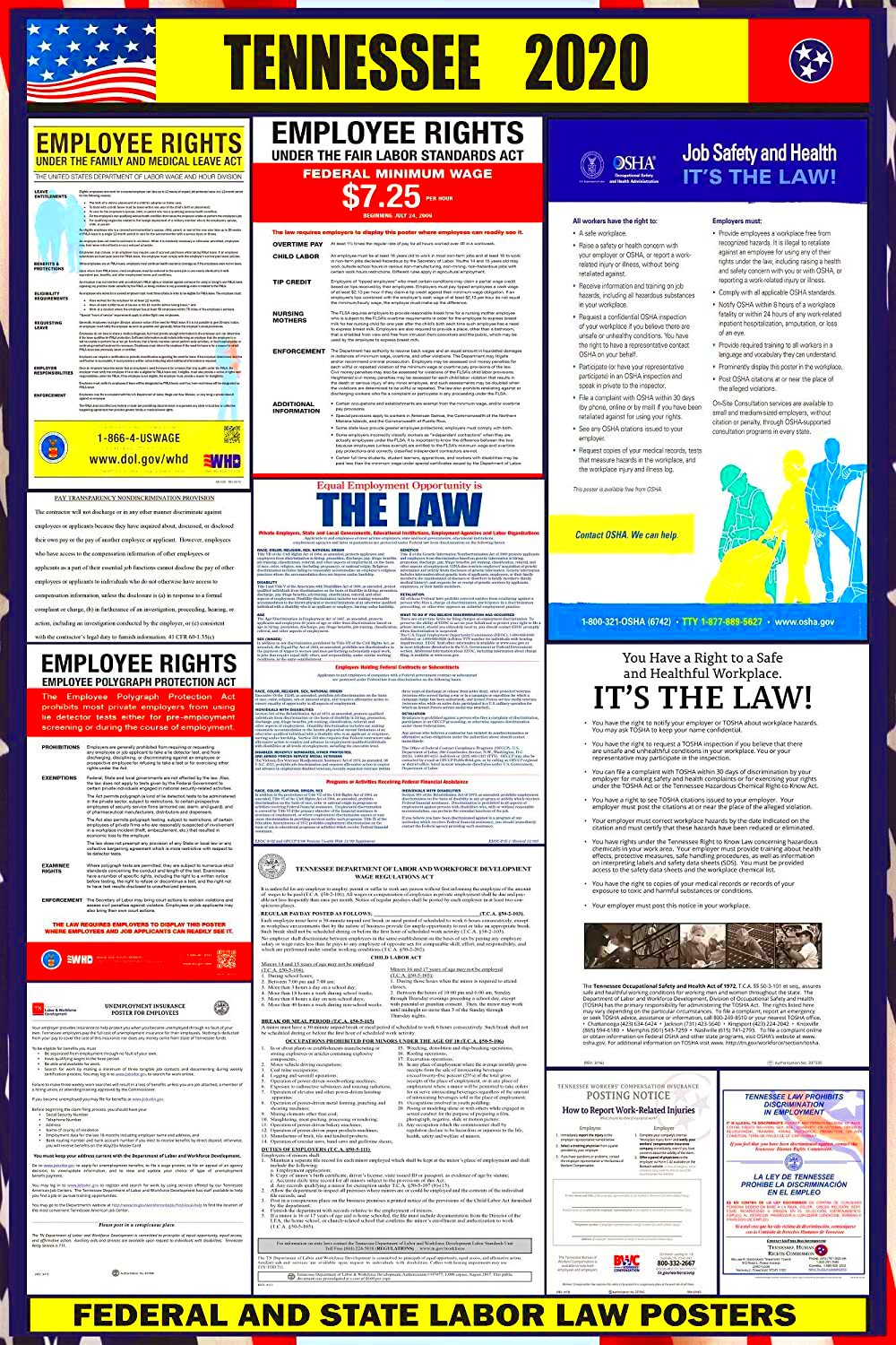 2020 Tennessee TN State Labor Law Poster State Federal and OSHA 