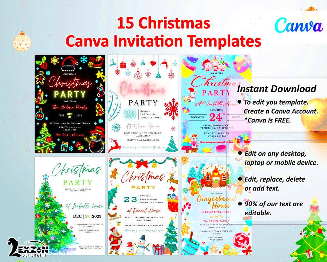 Editable Christmas Canva Template Bundle Christmas Party Etsy