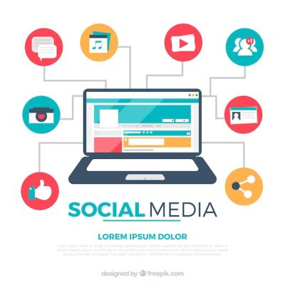 Flat Social Media Background Featuring a Computer – Free Download