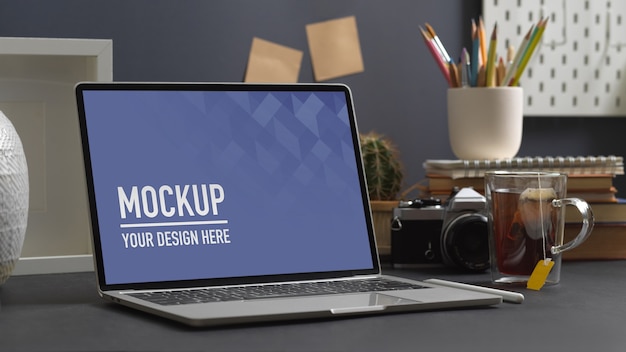 Workspace with Laptop Mockup in Home Office Room – Free Download