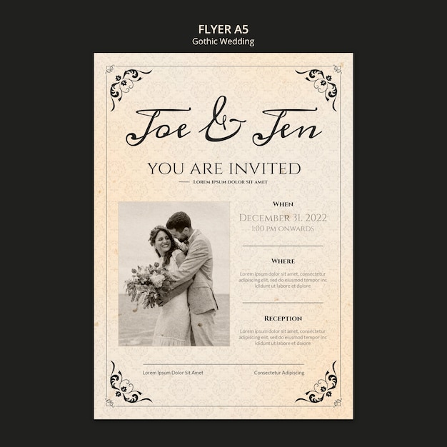 Gothic Wedding Invitation Template Design – Free Download