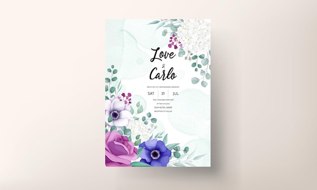 Beautiful Elegant Flower and Leaves Wedding Invitation Card – Free Download