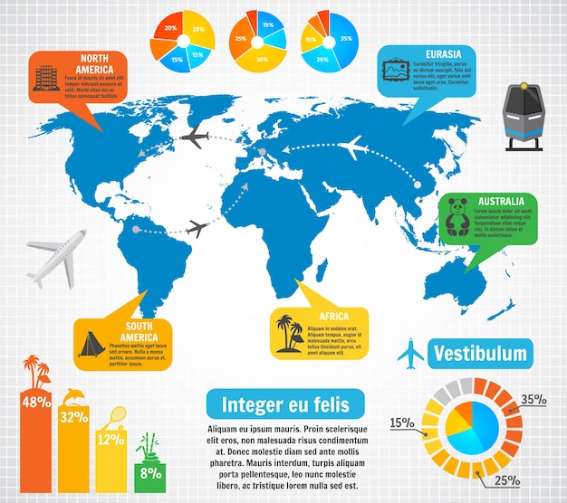 Tourism Infographic Elements Set Featuring World Map Travel Destinations – Free Download