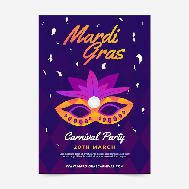 Mardi Gras Flyer Template in Flat Design – Free to Download