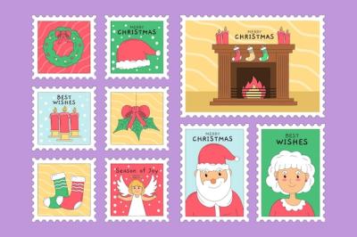 Hand Drawn Christmas Stamp Collection – Free Download