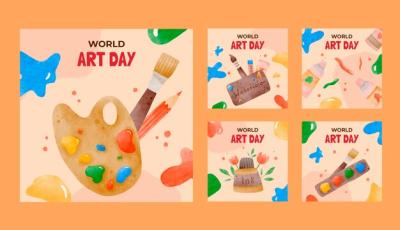 World Art Day Watercolor Instagram Post Collection – Free Download