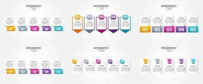 Vector Infographics Set: 5 Steps Flat Design for Brochures and Magazines – Free Download