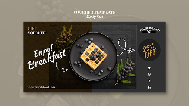 Moody Food Restaurant Voucher Template Concept Mock-Up – Free Download