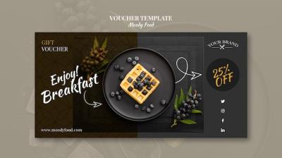 Moody Food Restaurant Voucher Template Concept Mock-Up – Free Download