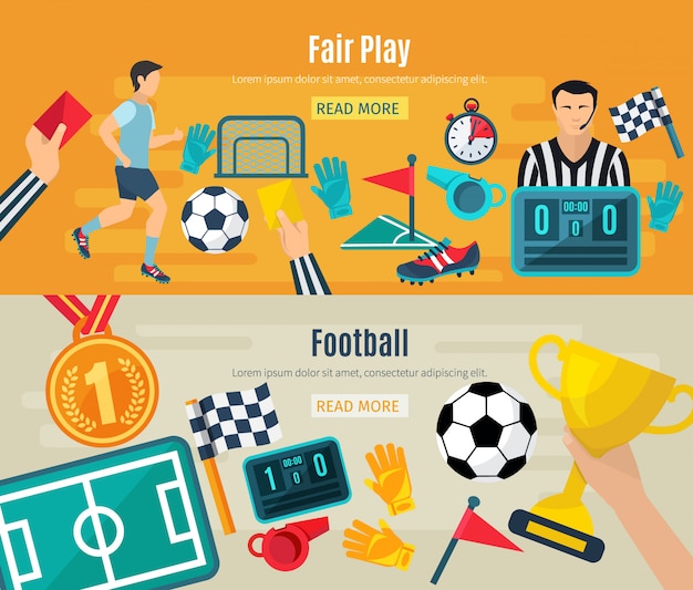 Soccer Horizontal Banner Set Featuring Fair Football Play Elements – Free Download