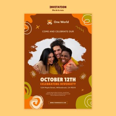 Flat Design DÃ­a de la Raza Celebration Invitation – Free Download