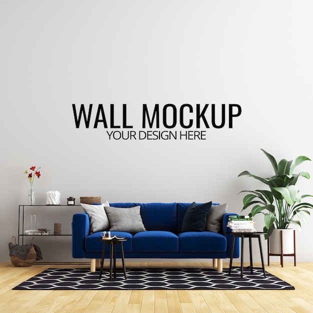 Modern Living Room Wall Background Mockup Featuring Furniture and Decor – Free Download