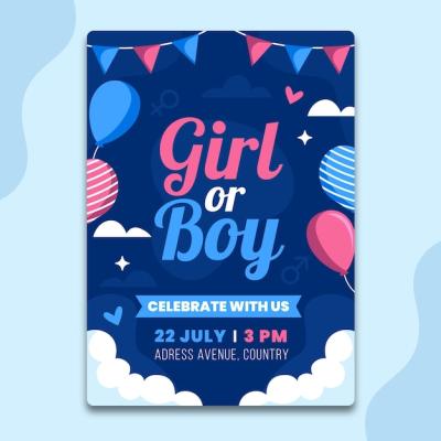 Flat Gender Reveal Invitation – Free Download