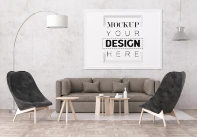 Poster Frame in Living Room Mockup – Download Free Stock Photo