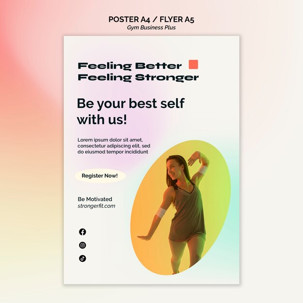 Gradient Pastel Gym and Fitness Vertical Poster Template – Free Download