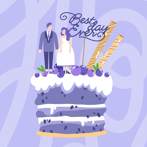 Hand Drawn Wedding Cake with Topper – Free Download