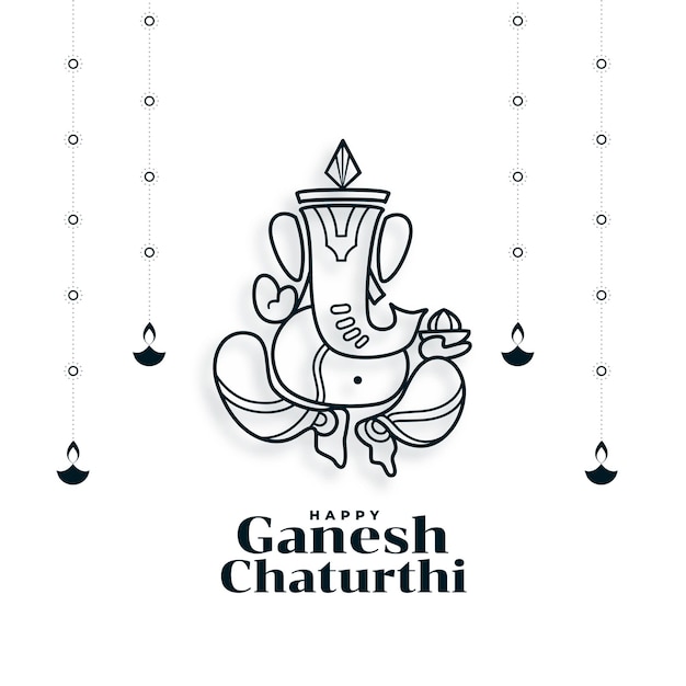 Elegant Ganesh Chaturthi Wishes Background in Line Art – Free Download