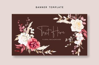 Vintage Boho Watercolor Floral Background Featuring Flowers and Pampas – Free Download