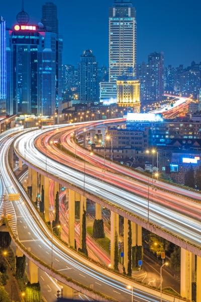 Aerial View of Shanghai Overpass at Night – Free Download