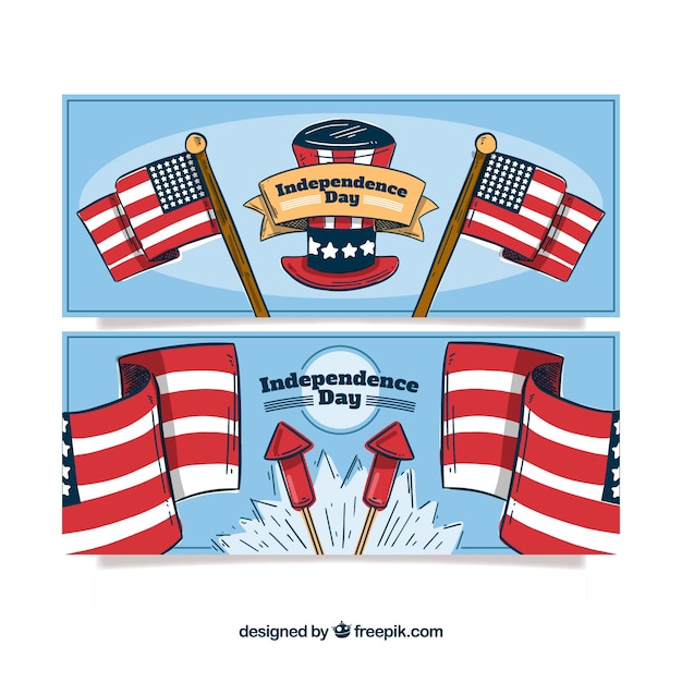 Hand Drawn USA Independence Banners – Free Download