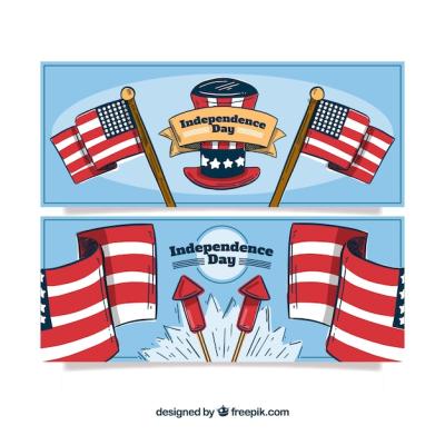 Hand Drawn USA Independence Banners – Free Download