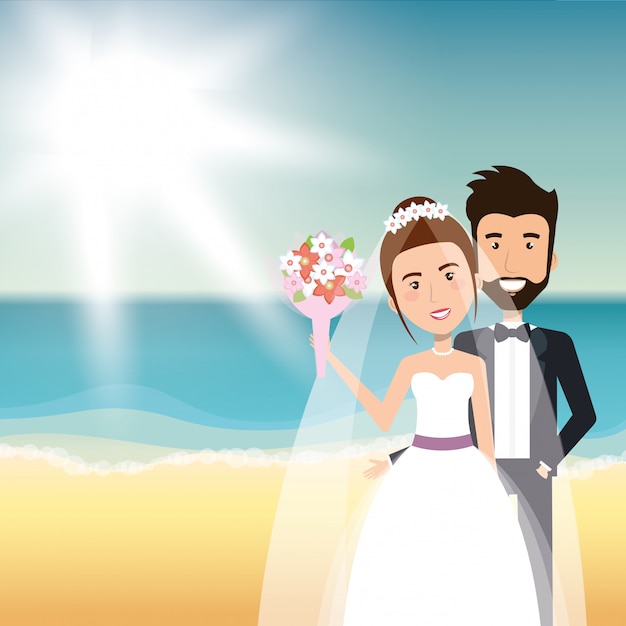 Just Married Couple on the Beach – Free Stock Photo for Download