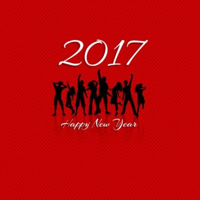 New Year Silhouettes on Red Background – Free Download