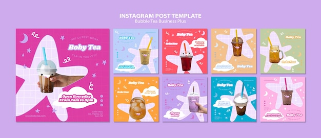 Realistic Bubble Tea Instagram Post Templates – Free Download