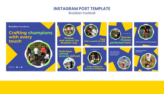 Brazilian Football Instagram Posts in Flat Design – Free to Download