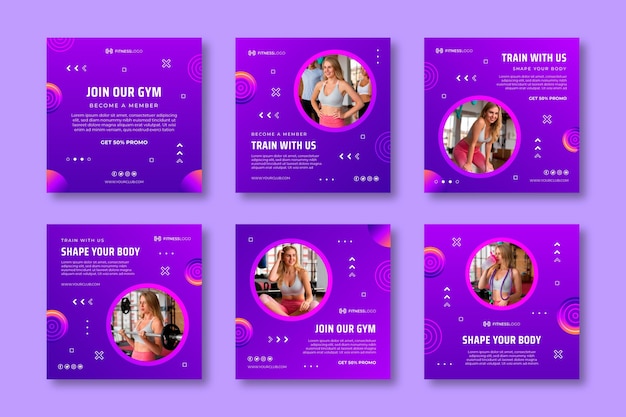 Gradient Instagram Posts Collection for Gym Training – Free to Download