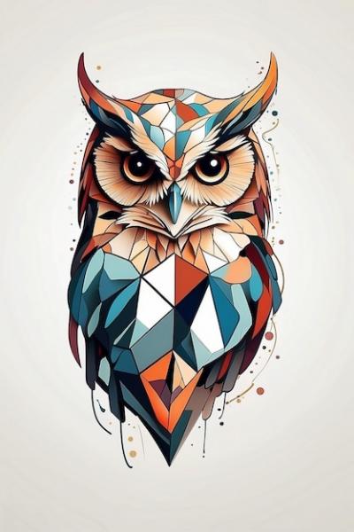 Geometric Minimalistic Owl Tattoo in Elegant Colors – Free Download