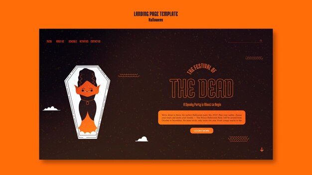 Halloween Landing Page Template Featuring a Vampire in a Coffin – Free Download