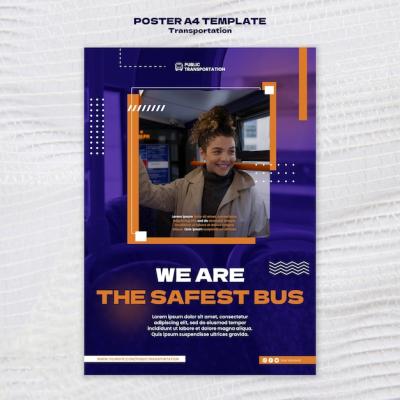 Public Bus Transportation Vertical Poster Template with Dots Design – Free to Download