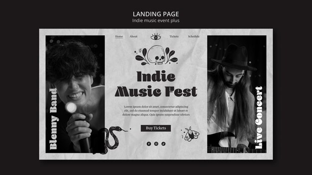 Monochrome Landing Page Template for Indie Music Event – Free Download