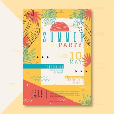 Hand-Drawn Summer Party Poster Template – Free Download