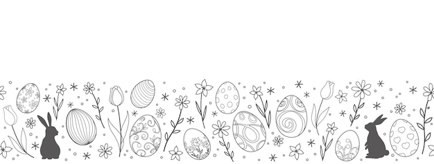 Easter Vector Background Illustration Featuring Bunnies, Eggs, and Flowers – Free Download