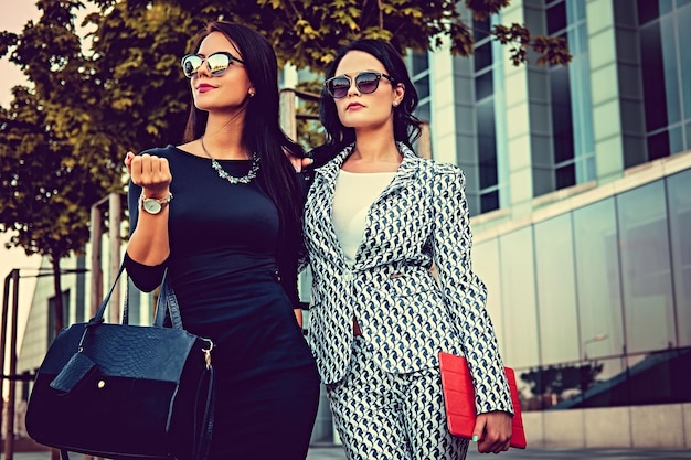 Two Fashionable Women Posing in Stylish Clothes in an Urban Business District – Free Stock Photo, Download for Free